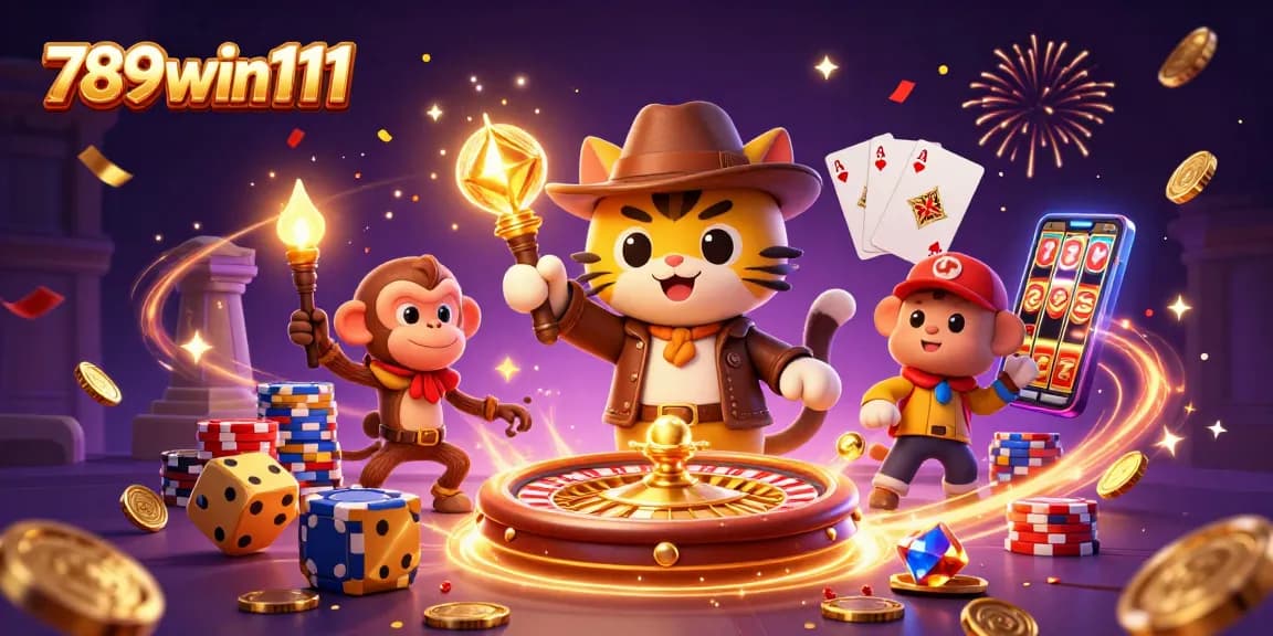 Experience the excitement of 789win111 in a vibrant casino adventure scene with a golden artifact!