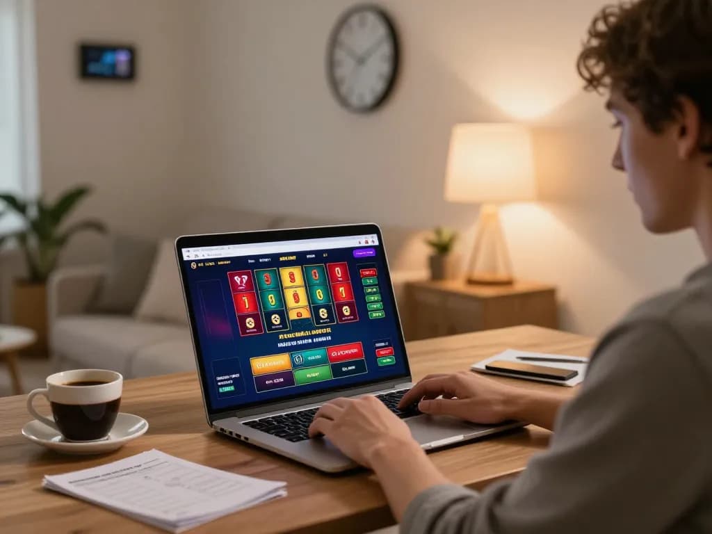 Player engaging with a white label casino from home, showcasing online poker and comfortable settings.