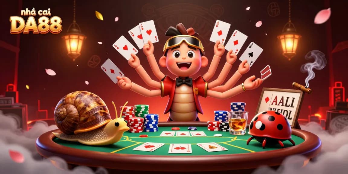 Engaging scene at nhà cái DA88, featuring a millipede dealer and vibrant casino elements.