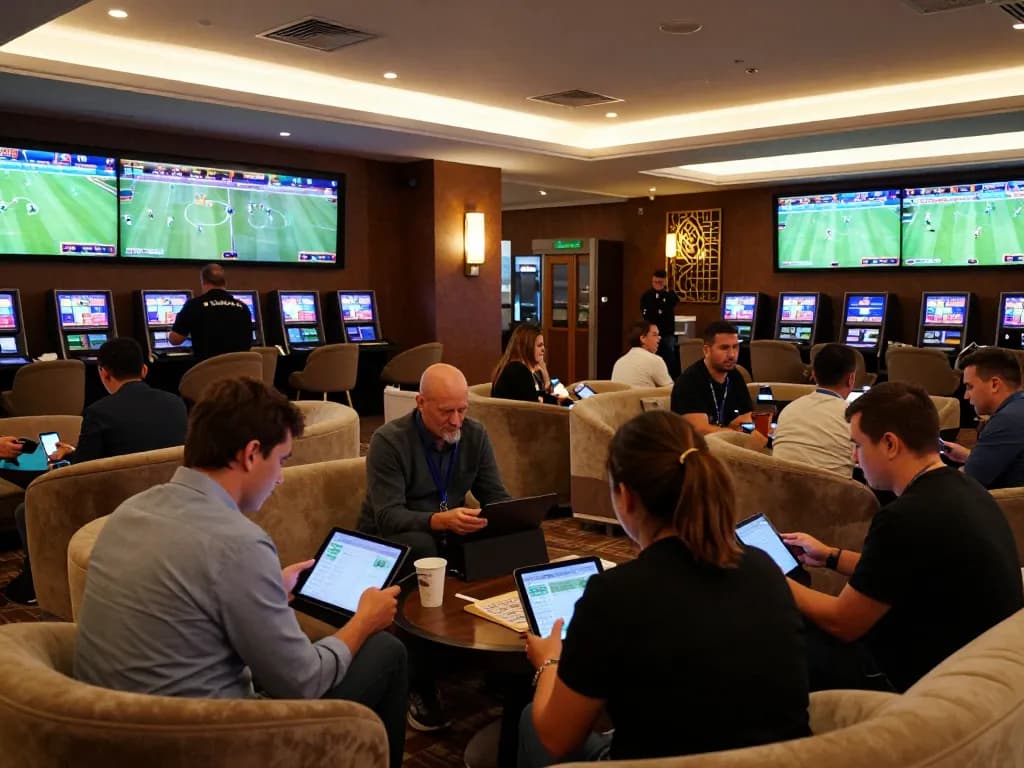 Sports betting excitement with patrons engaged in live events at 28bet.