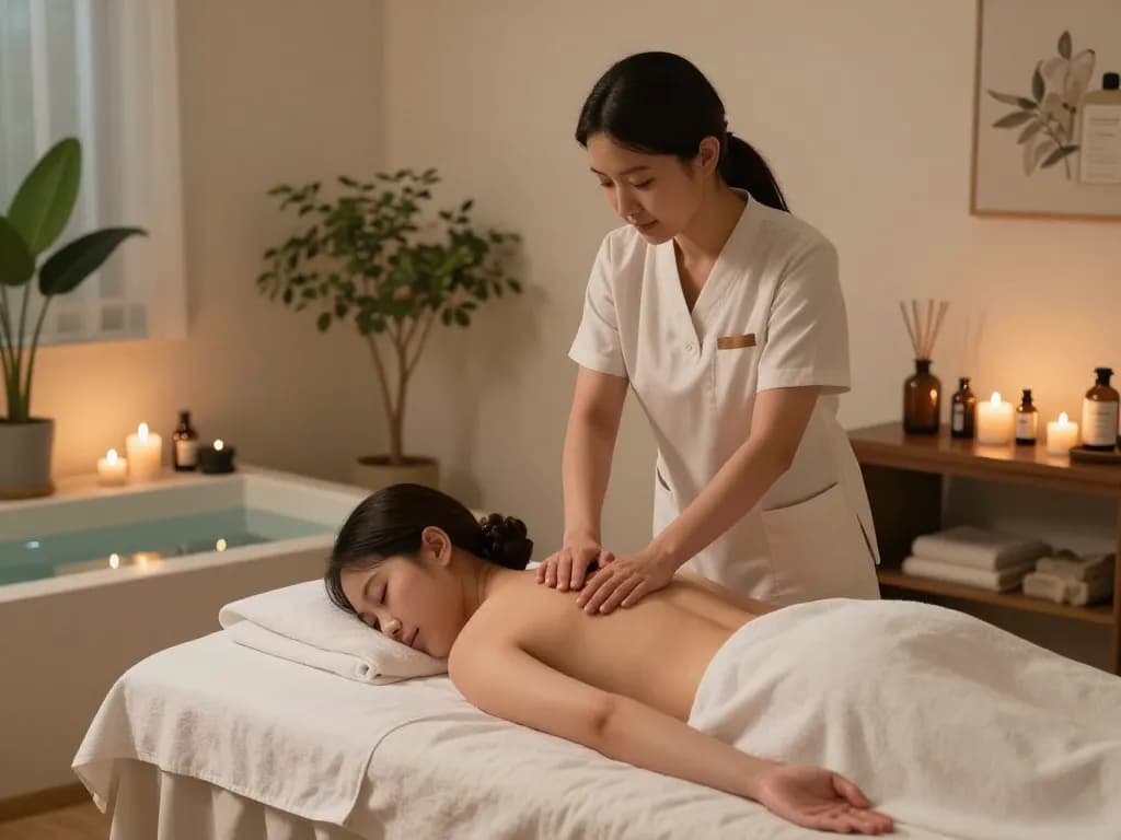 Inviting 인계동마사지 therapy room with professional therapist, peaceful ambiance, and soothing décor.