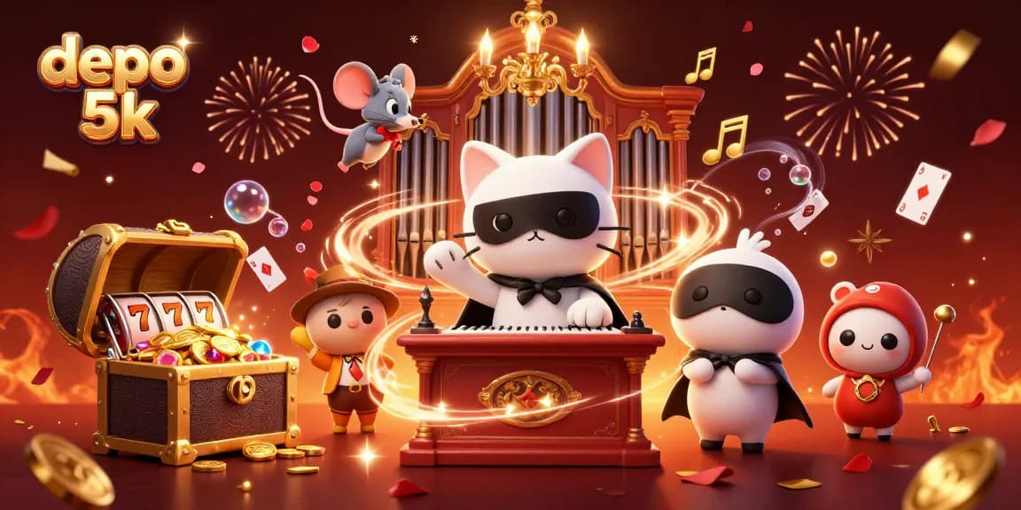 Play and win with depo 5k in this vibrant illustration showcasing an exciting casino theme.