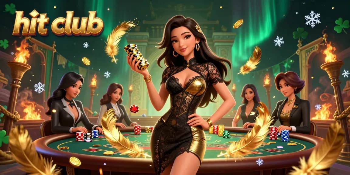Engage in high-stakes baccarat at hit club with a glamorous atmosphere featuring golden chips.