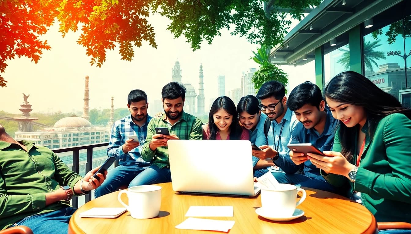 Engaging users explore sports betting sites India amidst an energetic urban atmosphere.