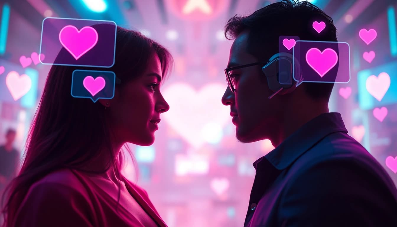 Engaging AI chat interface illustrating sex ai chat with vibrant colors and romantic elements.