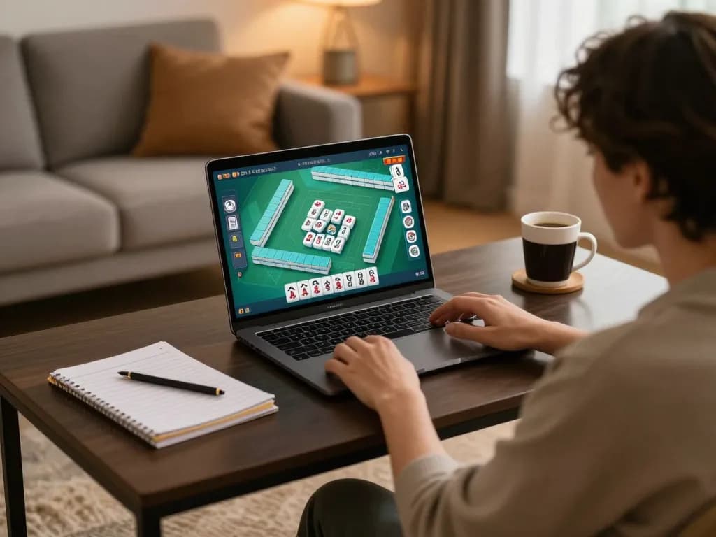 Engaging Mahjong gameplay experience online, player enjoying strategic tile matching at home