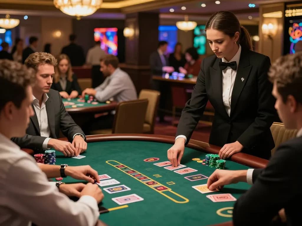 Players engaging in a high-stakes blackjack game at LV88 casino, showcasing excitement and strategy.