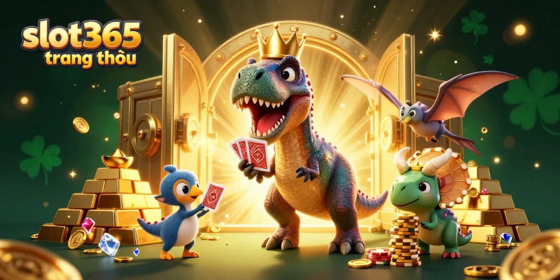 Engage with slot365 trang chủ by exploring vibrant casino adventures featuring a friendly T-Rex and treasures.