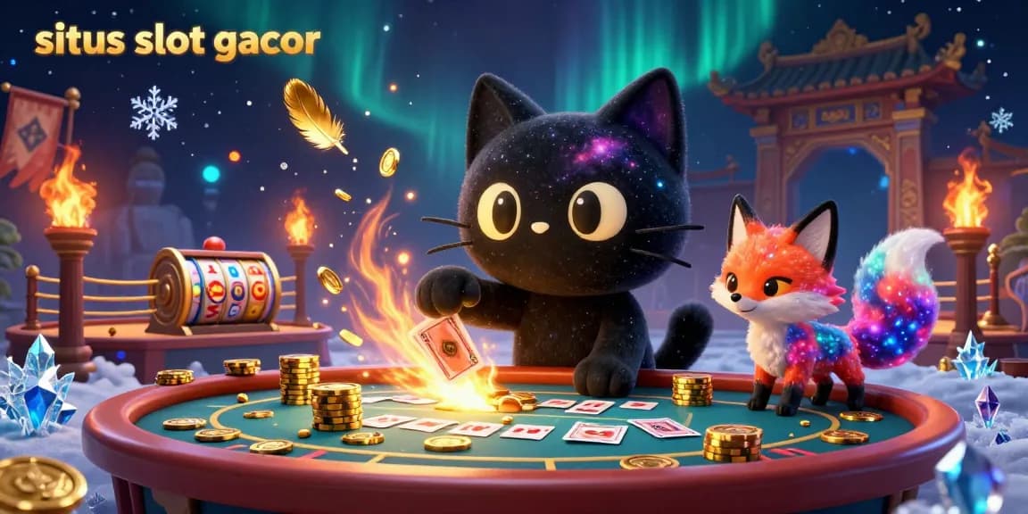 Engage with situs slot gacor visuals featuring a galactic cat at a casino table pulling in chips.