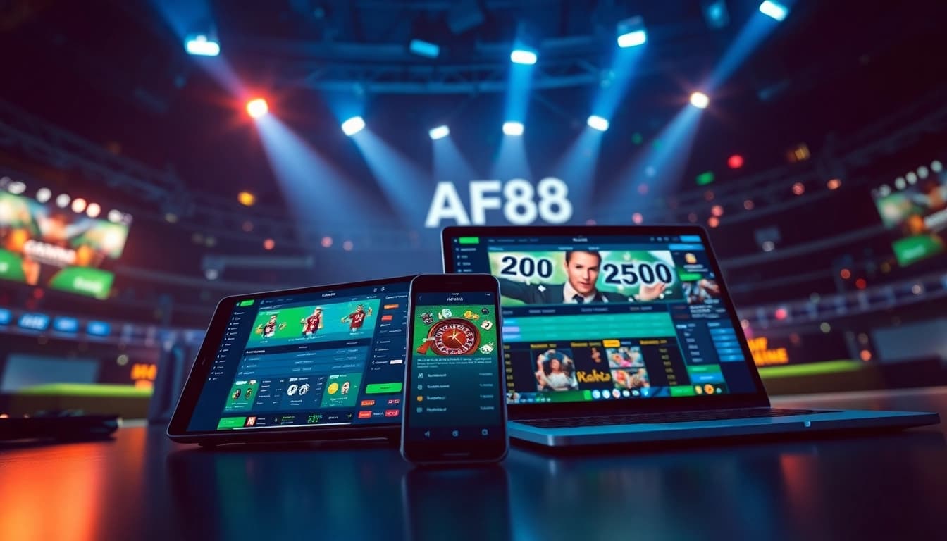 Engaging visual of AF88's online betting interface showcasing sports odds and casino games.