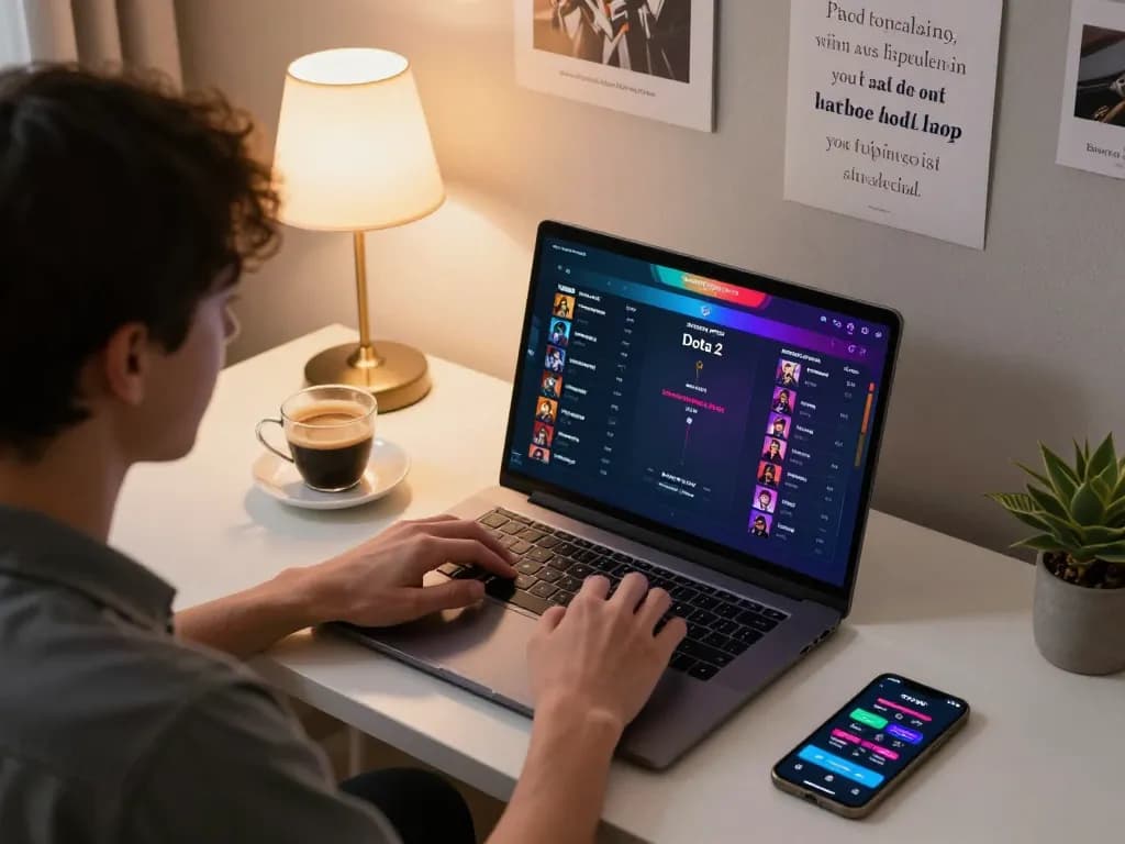 Engaged in esports betting Singapore with a laptop displaying live odds and statistics for popular games.