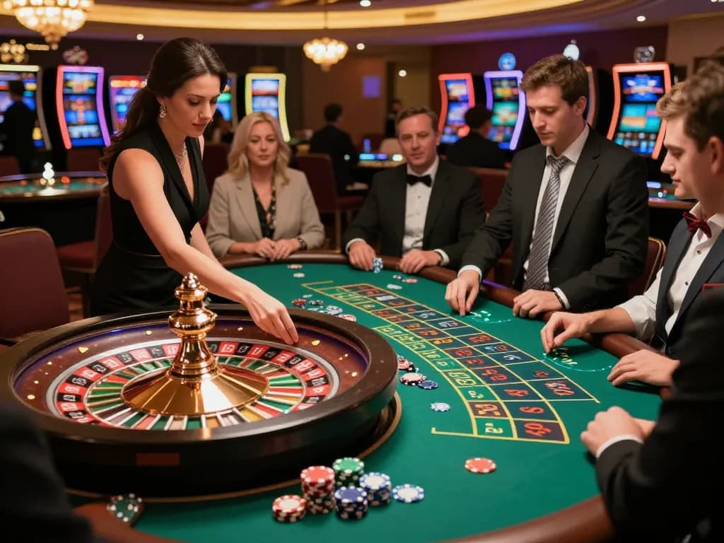 Boca Raton Construction Litigation Lawyer engaging in strategic bets at a dynamic roulette table.