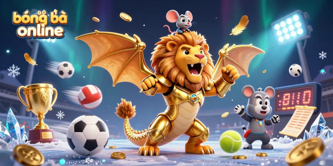 Cá độ bóng đá online showcases an epic sports betting scene with dynamic 3D elements and characters.