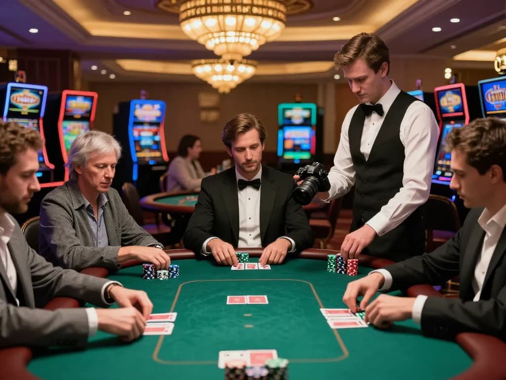 VIPWIN high-stakes poker game showing players strategizing at a luxurious casino table.