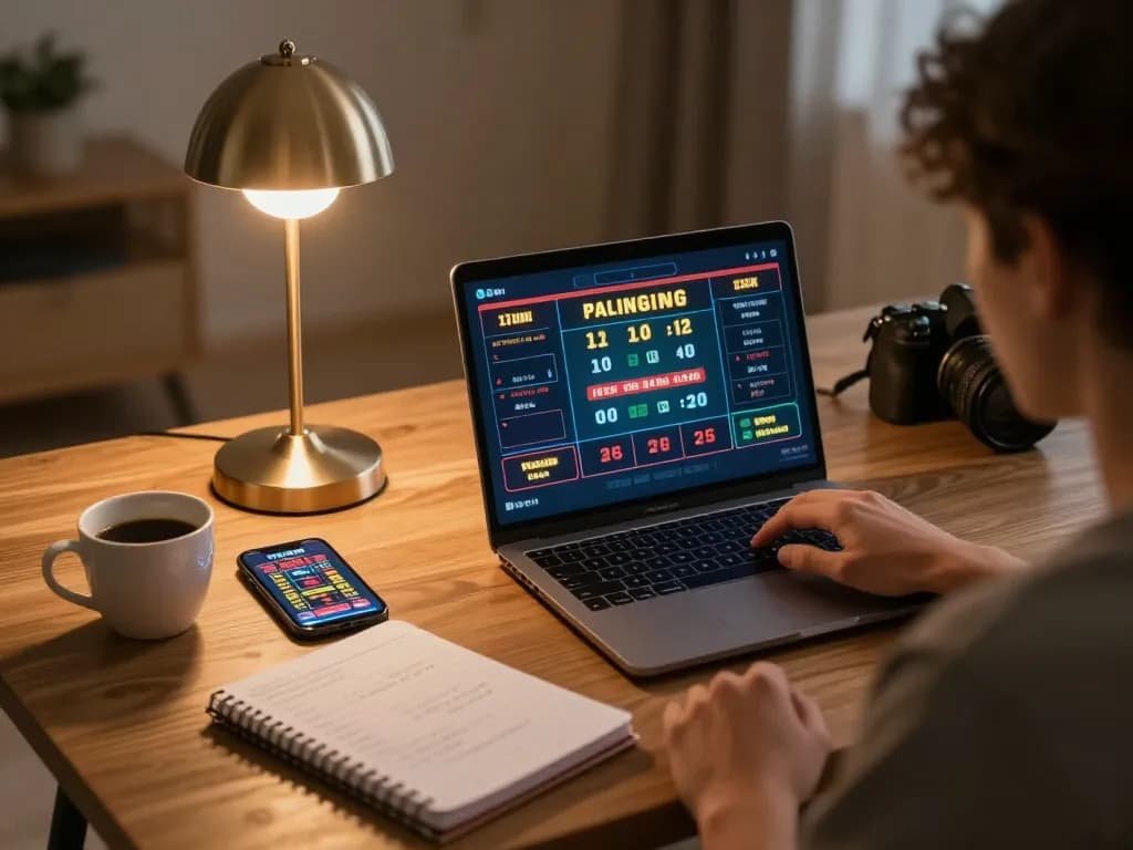 Engaging in strategic online casino gaming at home with uu88 on laptop and notebook showing betting strategies.