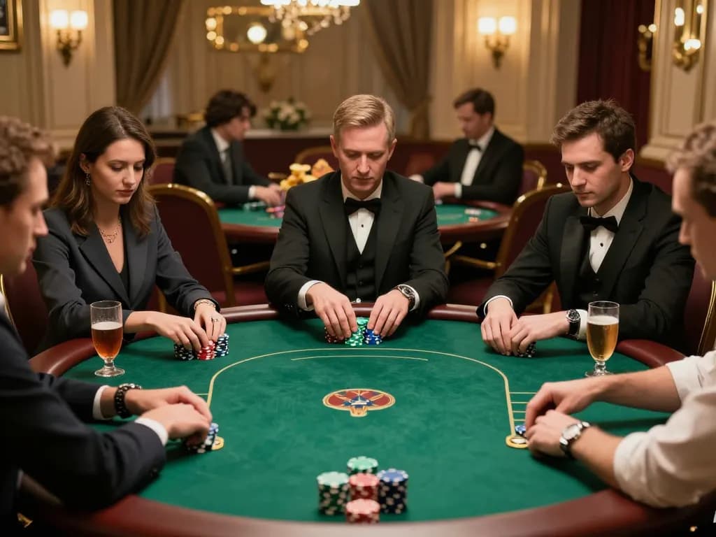 Players strategize during an intense poker game at SC88, surrounded by luxury decor and vibrant gameplay.