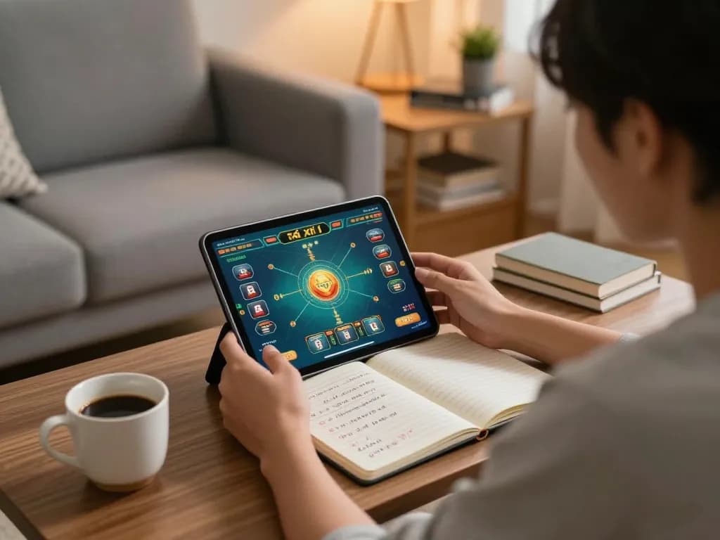 Taking part in strategic gameplay on a reputable tài xỉu online uy tín platform with immersive tablet interface.
