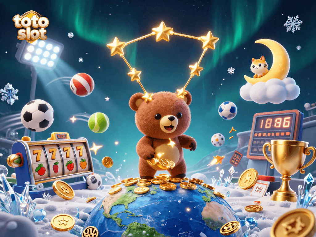 Memenangkan jackpot toto slot dengan karakter beruang konstelasi dan elemen olahraga yang dinamis.