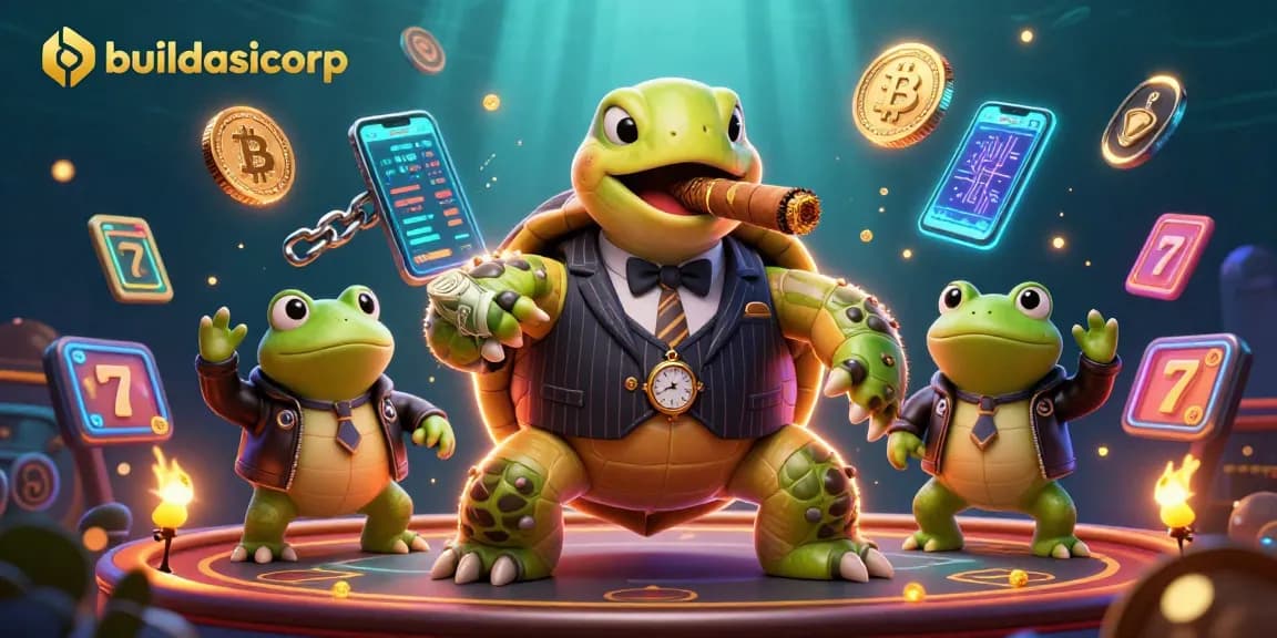 Engage in buildasiacorp's thrilling casino world with a 3D snapping turtle and bullfrog enforcers.