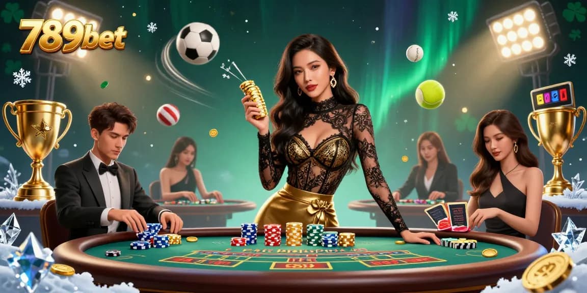 Engage with 789bet's exciting experiences at the VIP baccarat table surrounded by dynamic gaming elements.