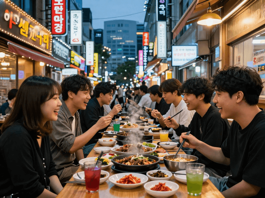 강남 달토에서 친구들과 함께 즐거운 저녁식사 중인 모습과 맛있는 음식들