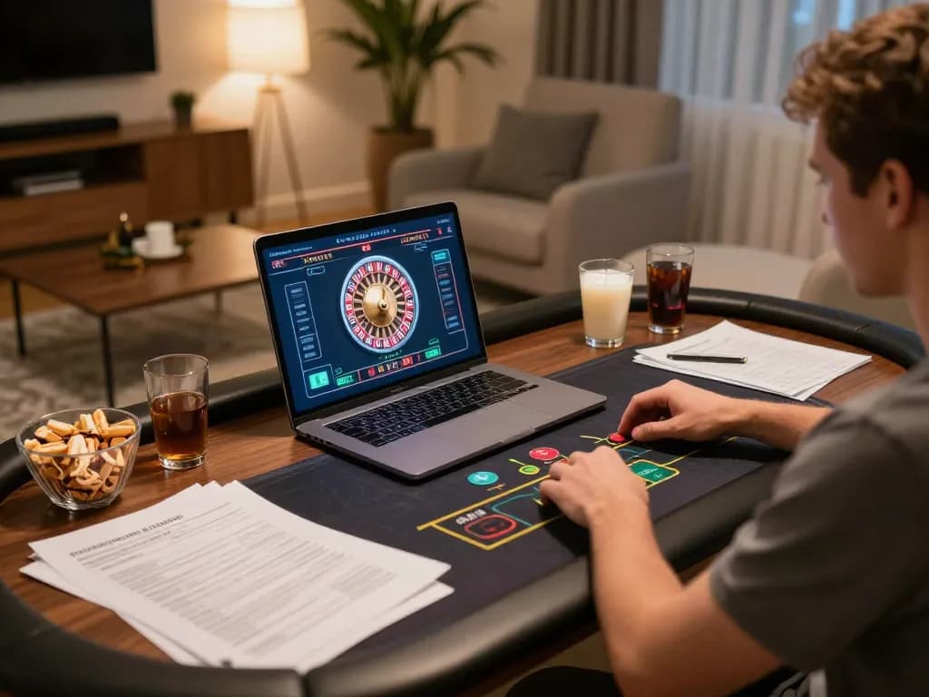Player enjoying online fabet casino experience with live dealer on laptop at home