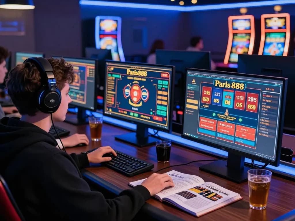 Pengaturan permainan daring yang menarik dengan meja poker Paris888, fokus pada strategi dan gameplay.