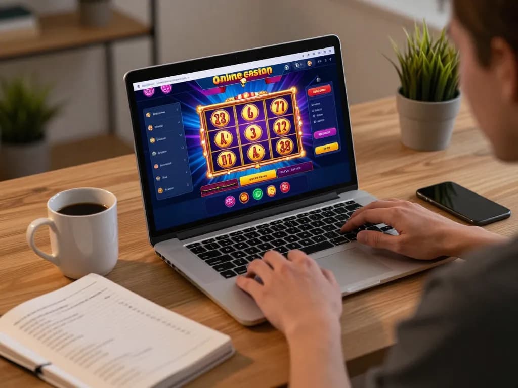 Experience the excitement of claiming a bonus new member offer while enjoying online slots gameplay on a cozy home setup.