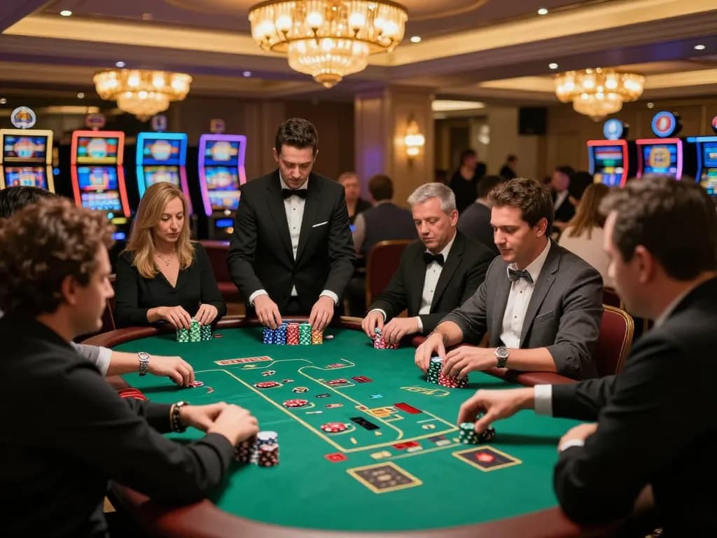 HB88 players engaging in strategic blackjack gameplay at a vibrant casino table