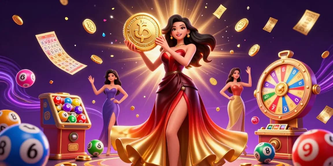 Play slots and win big at OPEN88 with vibrant 3D illustration showcasing a powerful lady and casino elements.