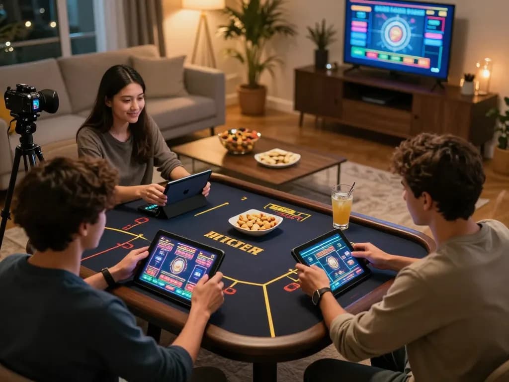 Players explore casino experiences on vn23 via mobile and tablet in a cozy living room setting
