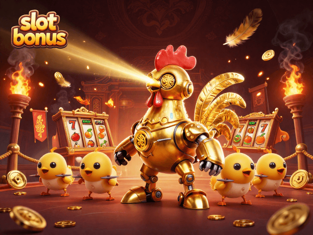 Engage with slot bonus opportunities in a vibrant 3D casino scene filled with action.