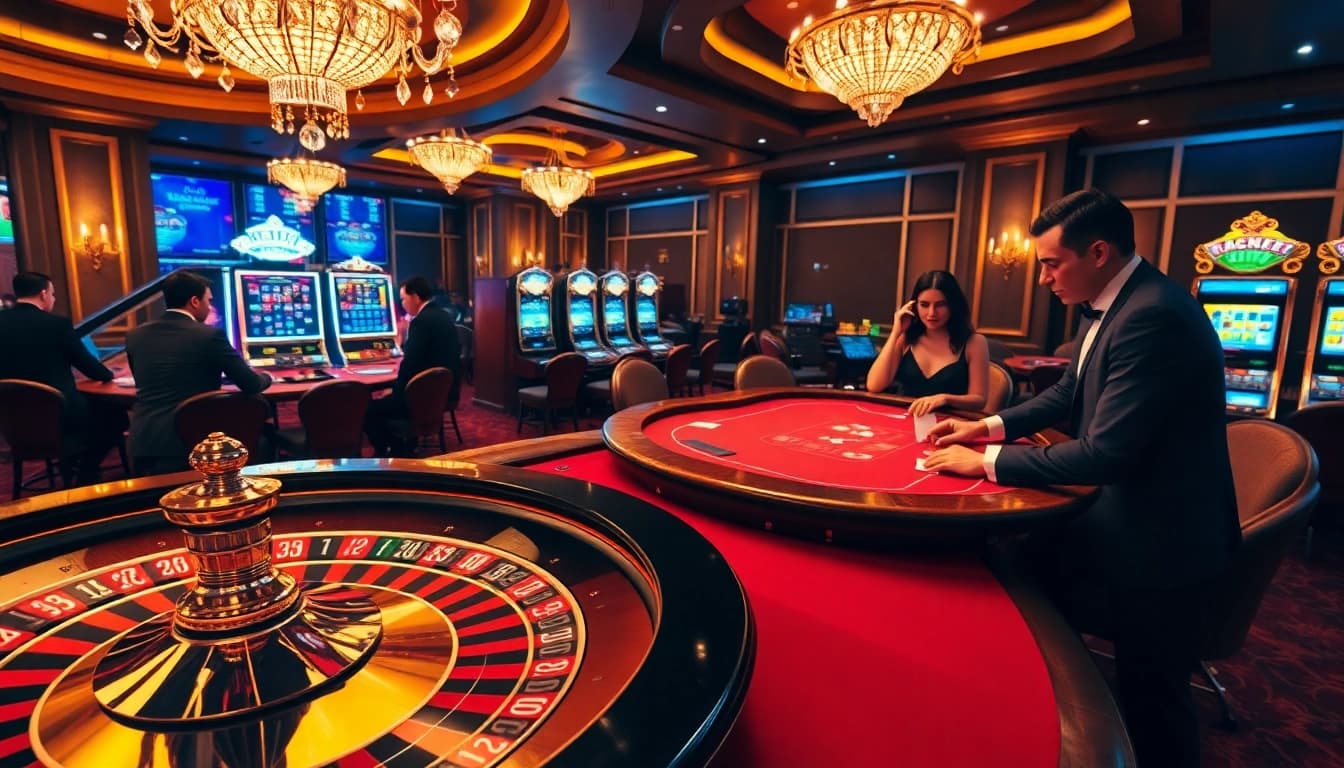 Experience the excitement of high-stakes gaming at 11win.best, highlighting luxurious casino tables and vibrant roulette wheels.