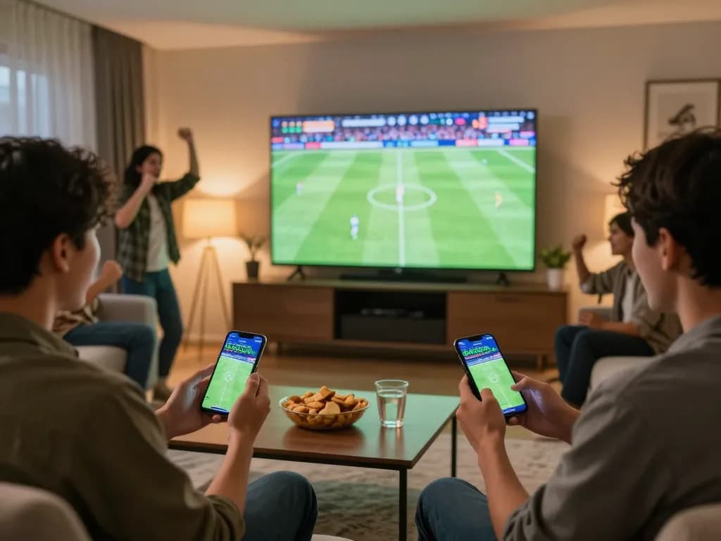 Check live updates on bóng đá lu with friends in a cozy sports betting setting.
