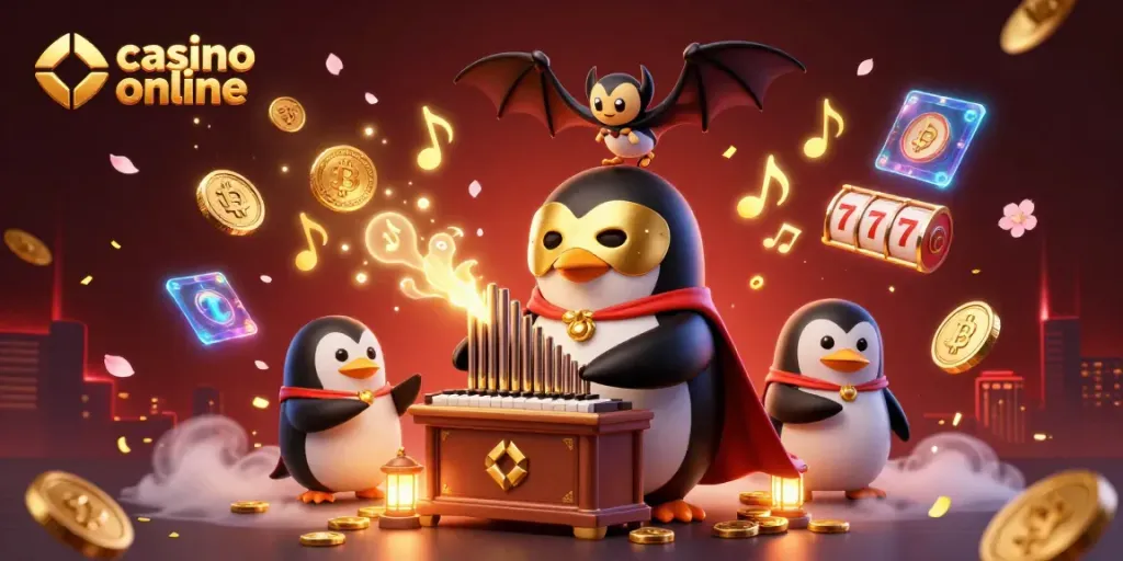Disfruta de la emoción de los juegos en un casino online mientras los símbolos de Bitcoin y Ethereum flotan en el aire.