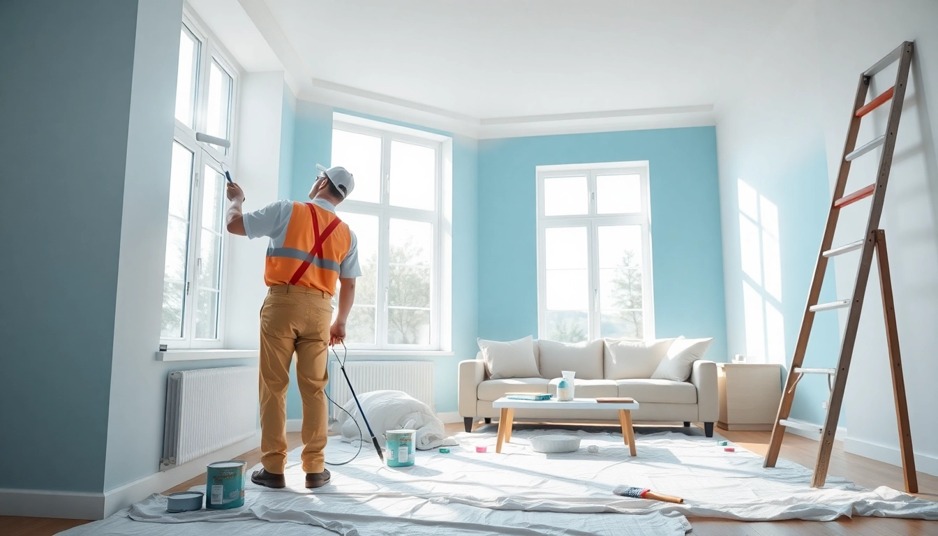 Professional painter providing expert Painting Services in a modern living room.