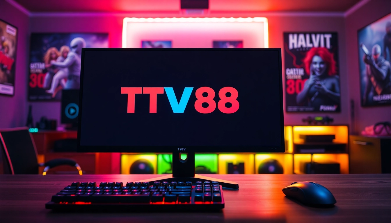 Showcasing a modern gaming setup with TV88 logo prominently displayed.