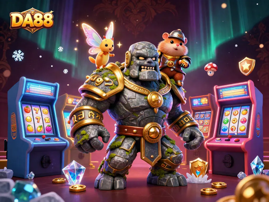 Engage with DA88's vibrant casino experience featuring mystical characters and game elements, fostering exciting gaming action.