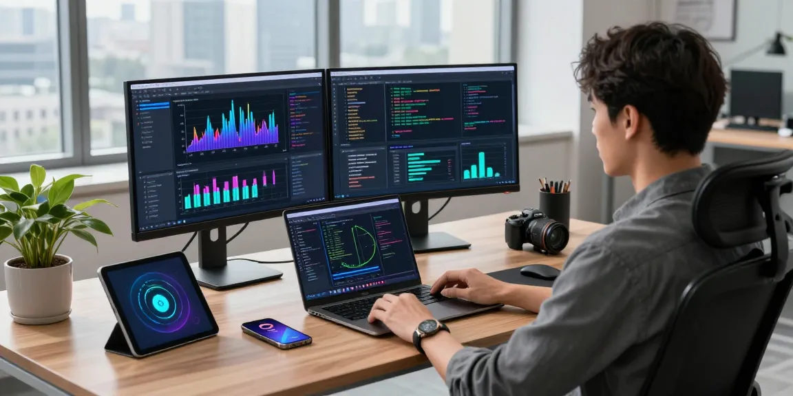 快连 technology enhancing productivity in a modern office setup with dual monitors and ergonomic design.