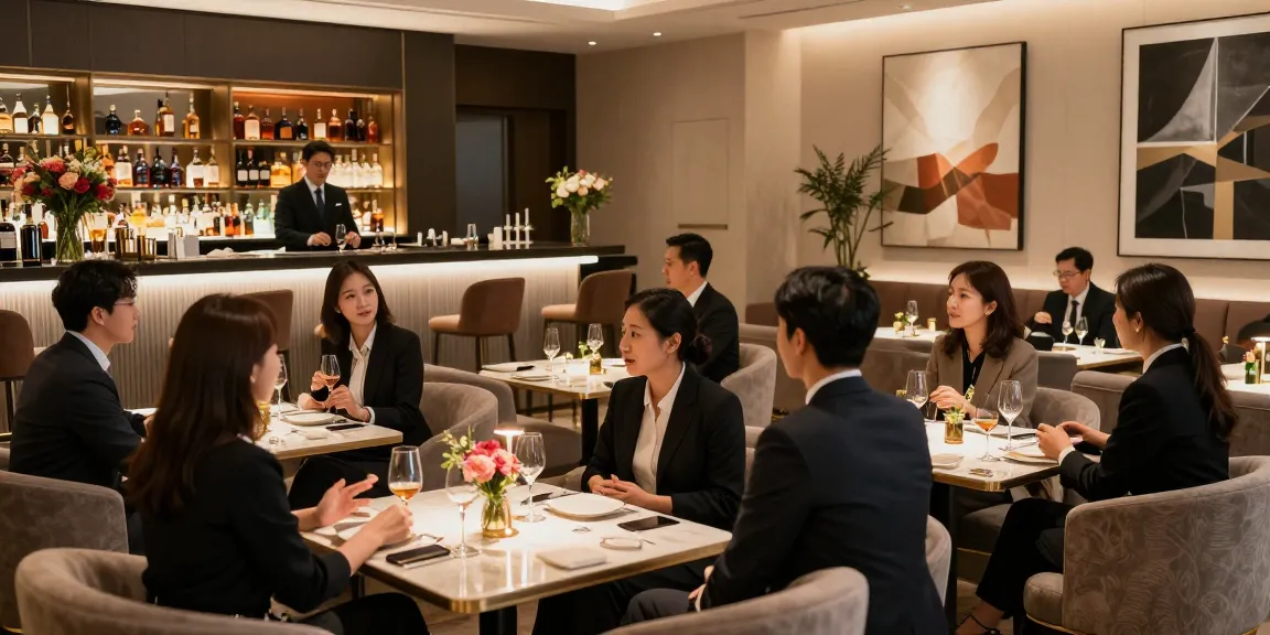 강남쩜오에서 프리미엄 라운지의 고급스러운 만남과 소통을 즐기는 장면
