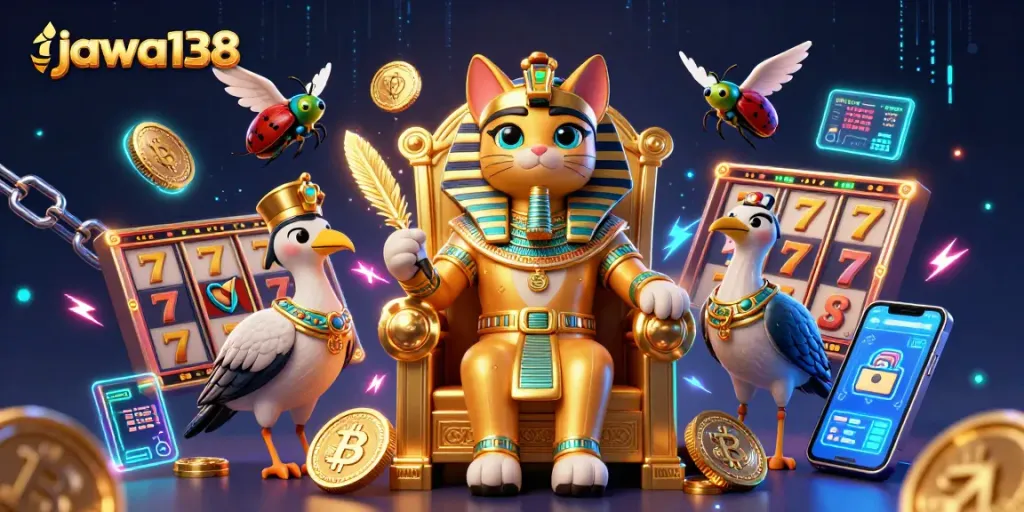 Experience thrilling gameplay with jawa138's vibrant casino scene, featuring interactive slot reels and crypto rewards.