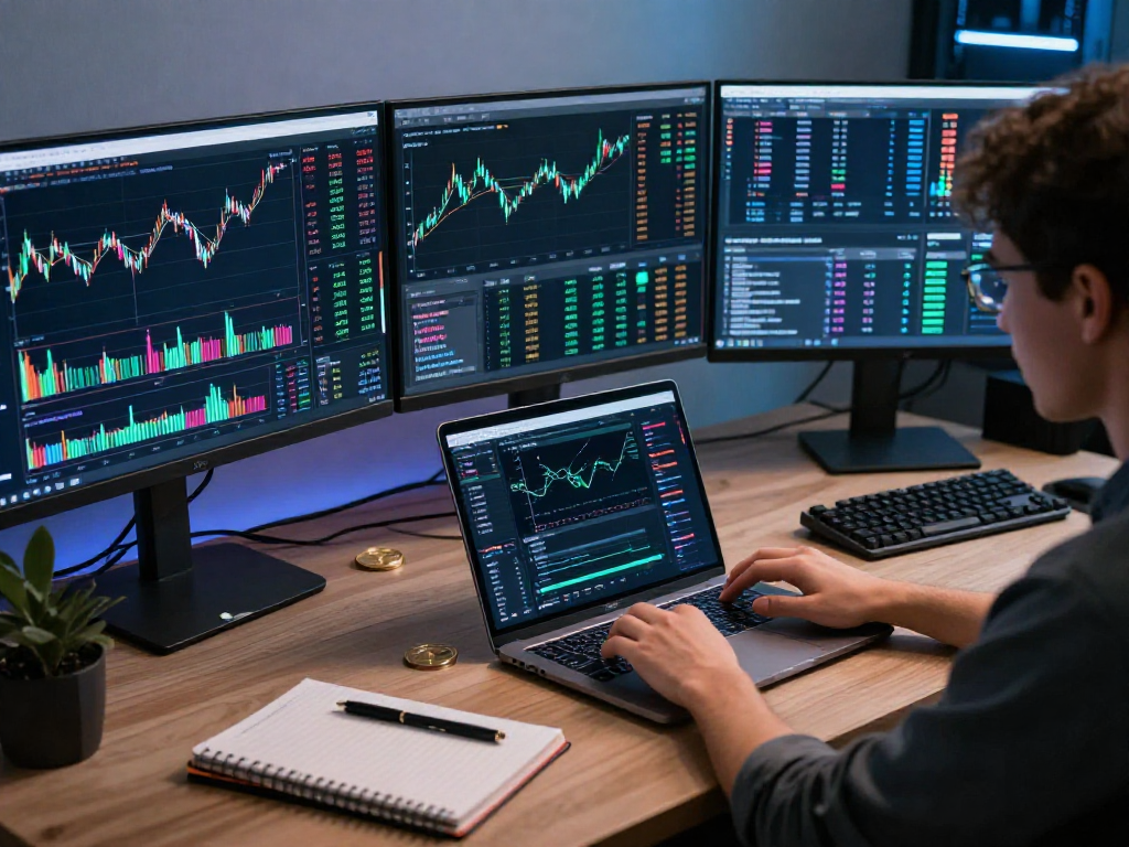 metatrader 5 官网 在现代化的交易工作区，显示加密货币图表和投资策略的高级交易环境。