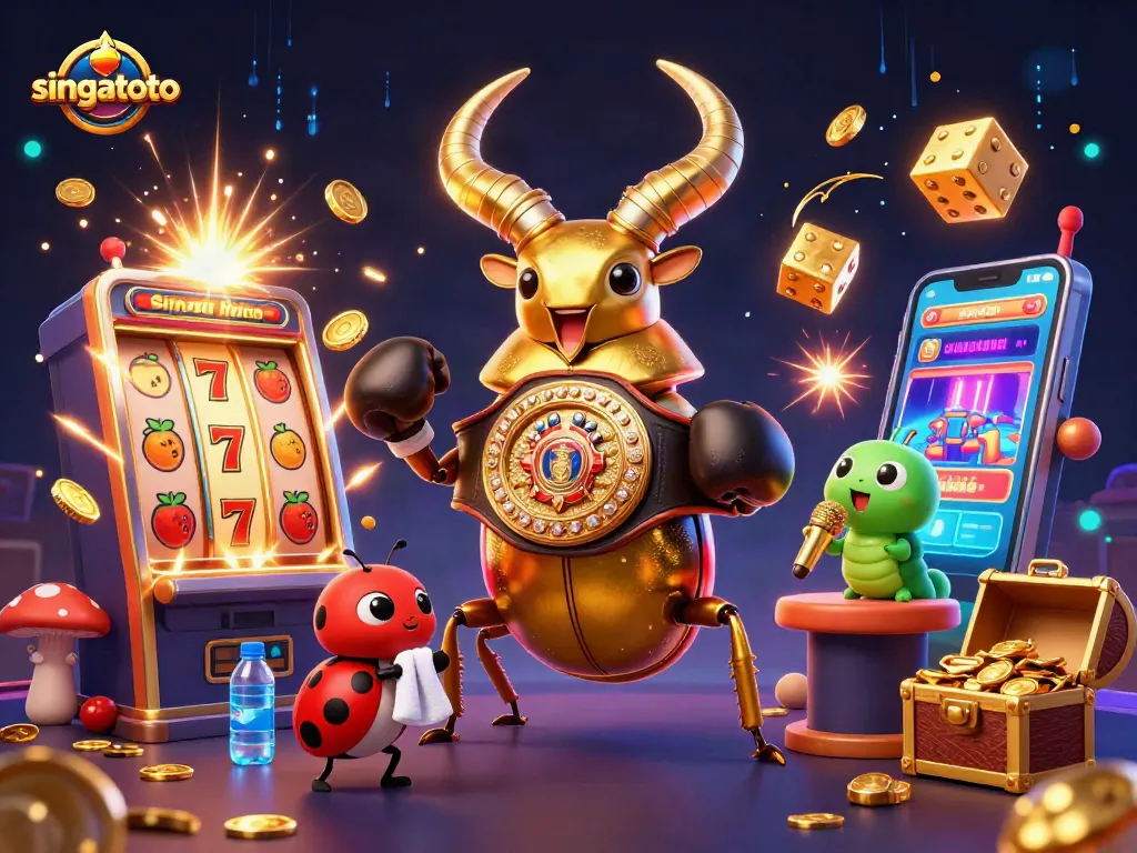 Engage with singatoto's vibrant slot machine action featuring a giant beetle champion.