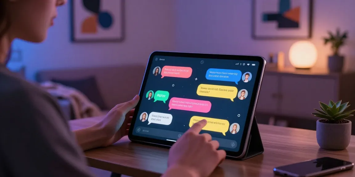 Interactive NSFW AI chatbot scene with user engaging on a tablet in a stylish lounge setting.