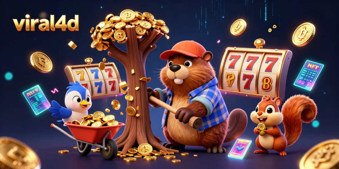 Engage with viral4d as a beaver collects winning coins in a vibrant casino scene.