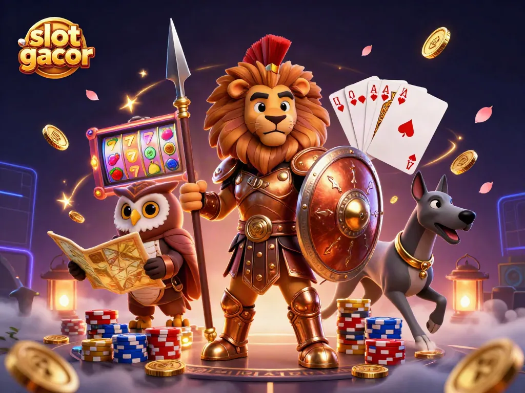 Experience the thrill of slot gacor with vibrant 3D characters, dynamic game elements, and cascading coins.