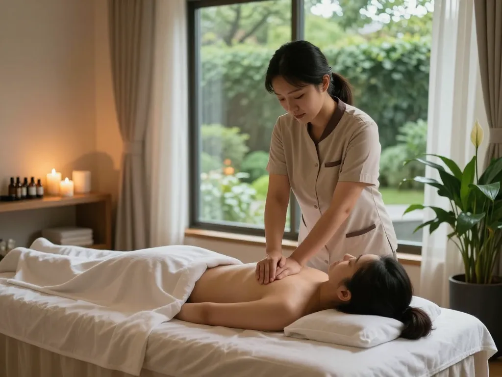 Relaxing Swedish massage scene showcasing skilled therapist providing 천안스웨디시 treatment in a serene spa environment with calming elements.
