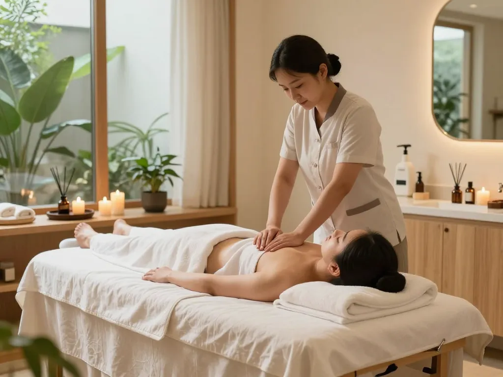 Experience a relaxing 논현동마사지 in a serene spa setting with calming elements and soothing atmosphere.