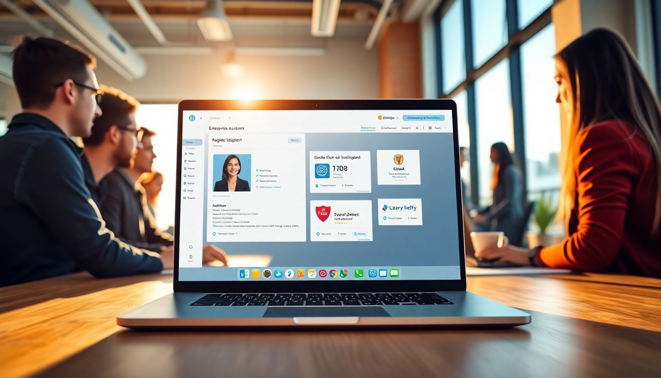 Engaging interface of an enterprise assistant saas in a vibrant professional setting.