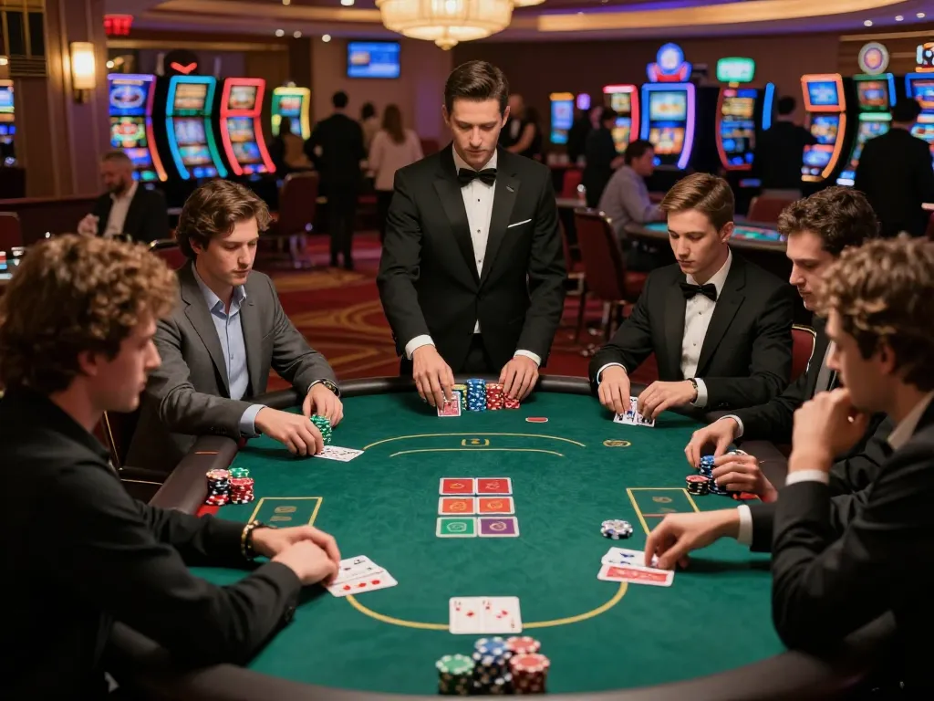 Iwin club poker players strategizing their next moves at an upscale casino table